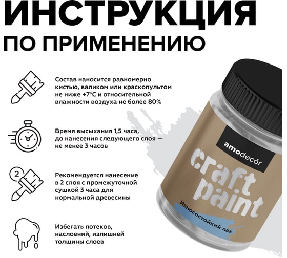 Декоративный лак для мебели и интерьера Amo decor w-5 глянцевый, 0.2 кг ТД000006711