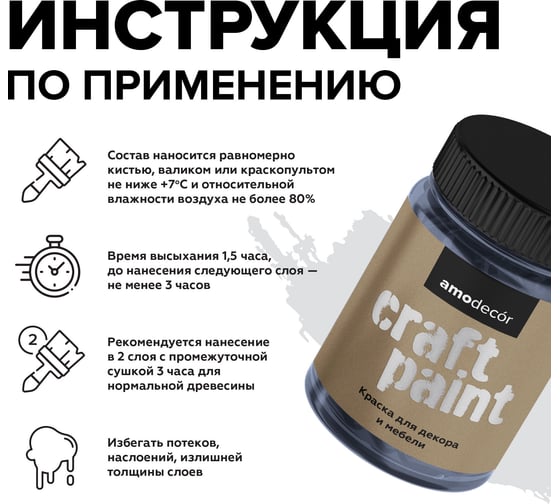 Меловая краска для мебели и прикладного творчества Amo decor полярная ночь, 0.25 кг ТД000006880