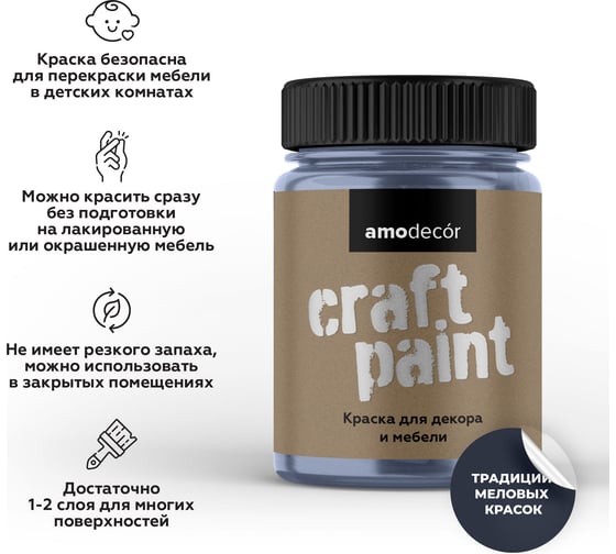 Меловая краска для мебели и прикладного творчества Amo decor полярная ночь, 0.25 кг ТД000006880