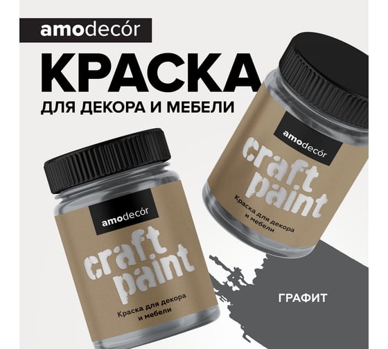 Меловая краска для мебели и прикладного творчества Amo decor графит, 0.25 кг ТД000006878