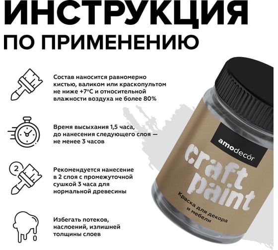 Меловая краска для мебели и прикладного творчества Amo decor графит, 0.25 кг ТД000006878