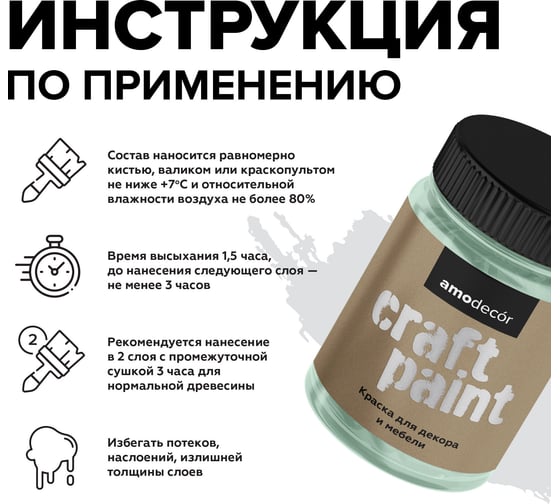 Меловая краска для мебели и прикладного творчества Amo decor эвкалипт, 0.25 кг ТД000006845