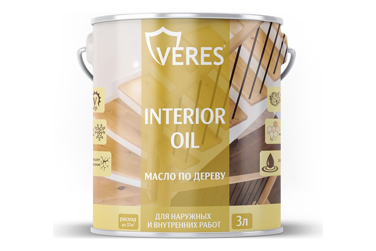 Масло для дерева VERES interior oil, 3 л, белое 255529