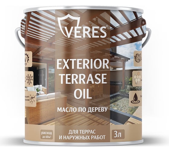 Масло для дерева VERES exterior terrase oil, 3 л, дуб 255543 1