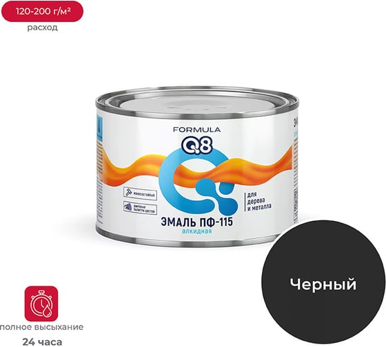 Эмаль ПРЕСТИЖ ПФ-115 FORMULA Q8 алкидная, глянцевая, 0.4 кг, черная 209405