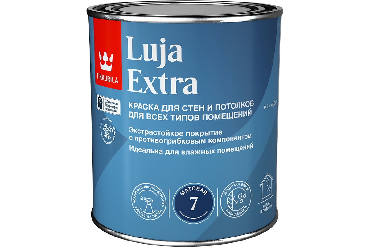 Краска для стен и потолков Tikkurila luja extra, матовая, база A, белая,  0.9 л 700014017