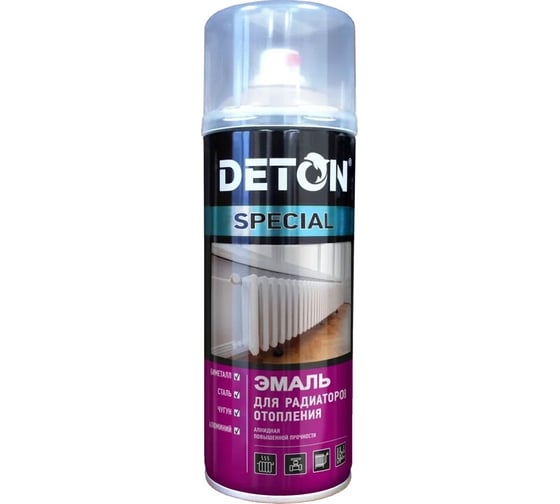 Эмаль для радиаторов отопления Deton белый, аэрозоль 520 мл DTN-A07345 1