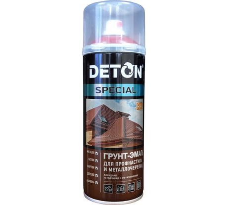 Грунт-эмаль для профнастила и металлочерепицы Deton SPECIAL красное вино, RAL 3005, аэрозоль 520 мл DTN-A07290