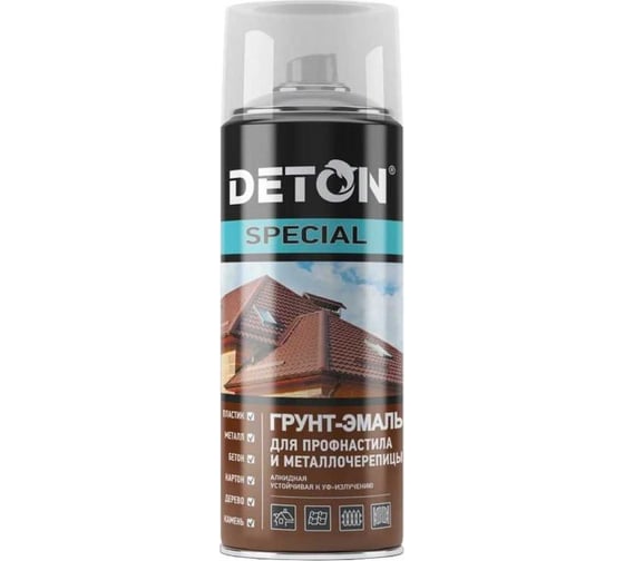 Грунт-эмаль для профнастила и металлочерепицы DETON зеленый лист, RAL 6002, аэрозоль 520 мл DTN-A07363