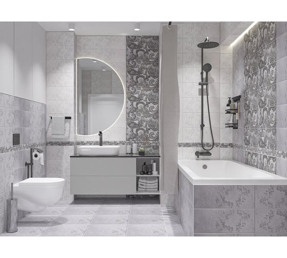 Бордюр Azori Ceramica sfumato grey paisley 50.5x6.2 см 1 шт. 583241002