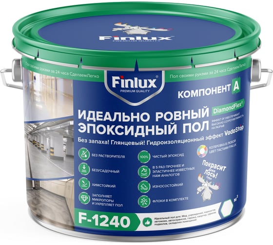 Эпоксидное европокрытие для бетонного пола Finlux F-1240 полуглянцевое, серый, 10 кв.м. 4603783208050