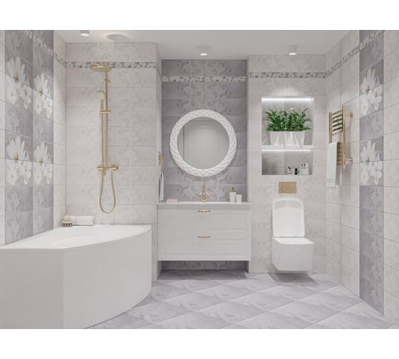 Панно Azori Ceramica sfumato grey floret, 40.2x50.5 см, комплект из 2 плиток 583242002