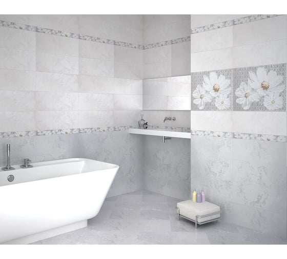 Панно Azori Ceramica sfumato grey floret, 40.2x50.5 см, комплект из 2 плиток 583242002