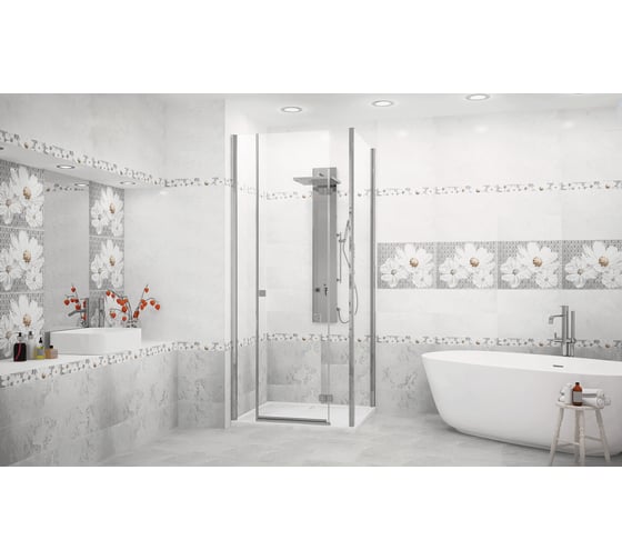 Панно Azori Ceramica sfumato grey floret, 40.2x50.5 см, комплект из 2 плиток 583242002