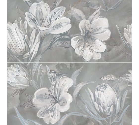 Панно Azori Ceramica opale grey flower, 63x63 см, комплект из 2 плиток 588912003