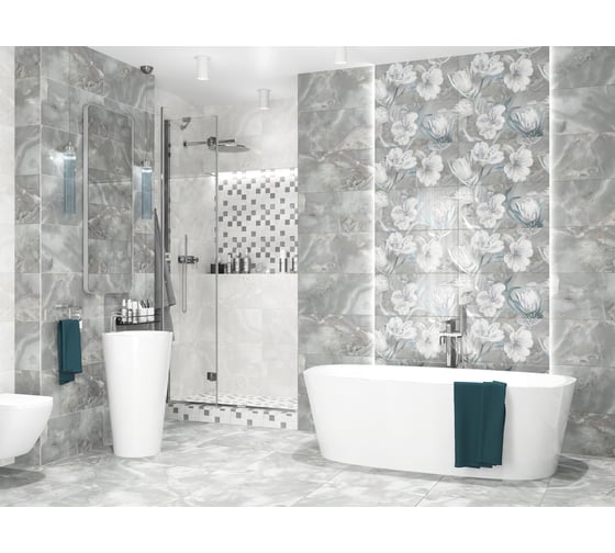 Панно Azori Ceramica opale grey flower, 63x63 см, комплект из 2 плиток 588912003