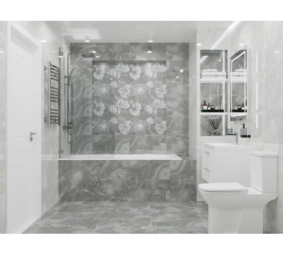Панно Azori Ceramica opale grey flower, 63x63 см, комплект из 2 плиток 588912003