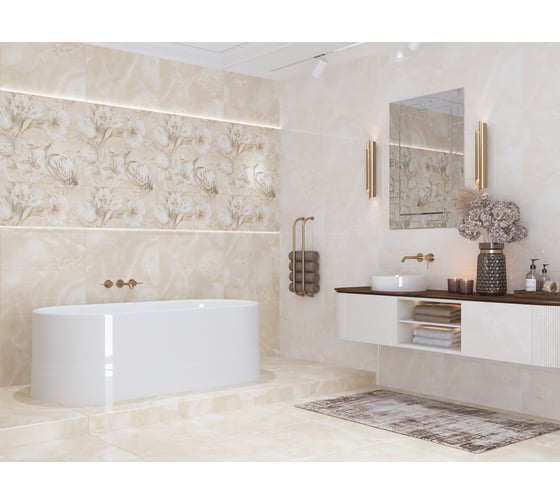 Панно Azori Ceramica opale beige flower, 63x63 см, комплект из 2 плиток 589032003