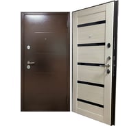 Входная дверь ООО ВДК ДМ Стандарт+ Антик медь/Царговая лиственница белая, черное стекло, 960х2050 мм, правая ДМ52