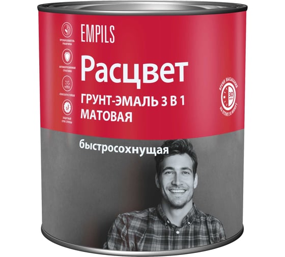 Грунт-эмаль Расцвет быстросохнущая, матовая, черная, 2.7 к 82709