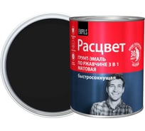 Грунт-эмаль Расцвет быстросохнущая, матовая, черная, 0.9 кг 82708