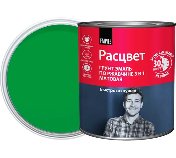 Грунт-эмаль Расцвет быстросохнущая, матовая, зеленая, 2.7 кг 82701