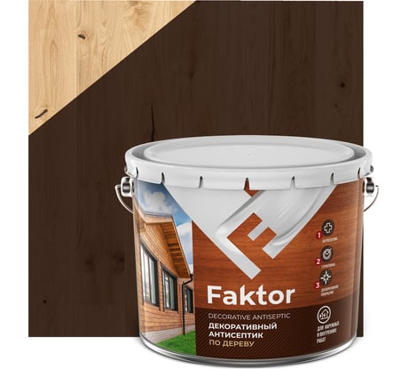 Декоративный антисептик ЯРОСЛАВСКИЕ КРАСКИ FAKTOR 3 в 1 для защиты и тонирования древесины, палисандр, 7.6 кг 217333