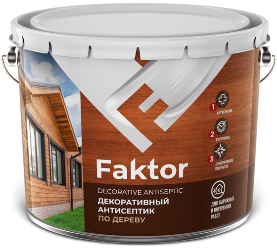 Декоративный антисептик ЯРОСЛАВСКИЕ КРАСКИ FAKTOR 3 в 1 для защиты и тонирования древесины, палисандр, 7.6 кг 217333