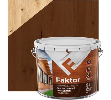 Декоративный антисептик ЯРОСЛАВСКИЕ КРАСКИ FAKTOR для защиты и тонирования древесины, тик, 7.6 кг 217331