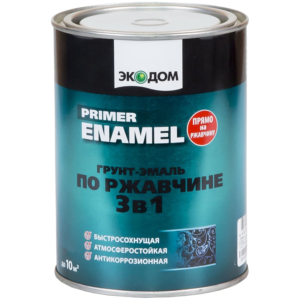 Грунт-эмаль по ржавчине 3 в 1 ЭКОДОМ полуматовая, 0.9 кг, серая 236347 ...