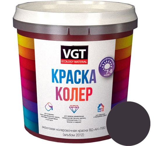 Колеровочная краска VGT черный антрацит, 0.25 кг 11609123 1