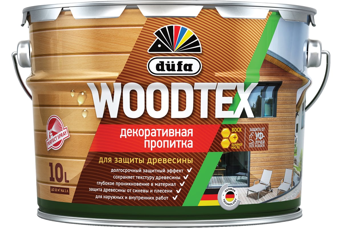 Декоративная пропитка для защиты древесины Dufa WOOD TEX серая, 10 л  МП00-011151