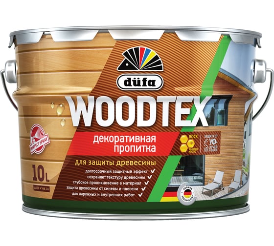 Декоративная пропитка для защиты древесины Dufa WOOD TEX серая, 10 л МП00-011151
