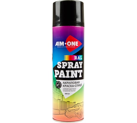 Акриловая краска Aim-one чёрный, матовый, аэрозоль, 600 мл RAL-9005LM