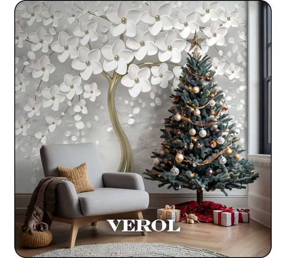 Флизелиновые фотообои Verol Дерево 400х283 см, белый 4 полосы 21-ФФО_03952 1
