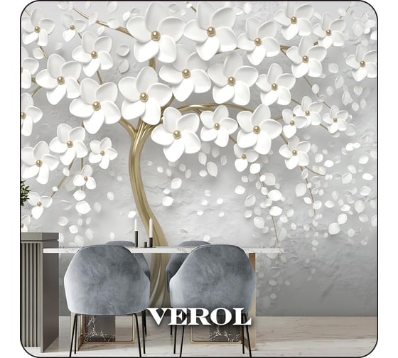 Флизелиновые фотообои Verol Дерево 400х283 см, белый 4 полосы 21-ФФО_03952