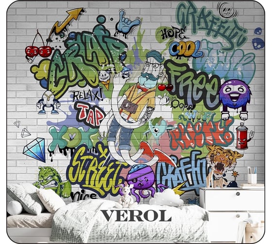 Флизелиновые фотообои Verol встык, граффити, 8.49 кв. м, 300x283 см, моющиеся, на стену, комнаты подростка 75-ФФО-05588