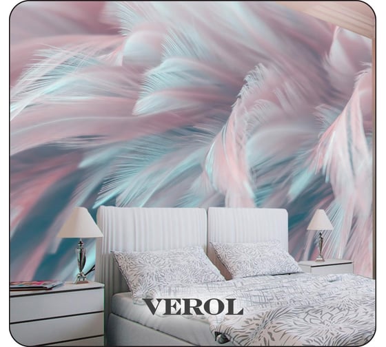 Флизелиновые фотообои Verol встык, розовые перья, 11,32 м2, 400x283 см, моющиеся, панно 30_ФФО_04202
