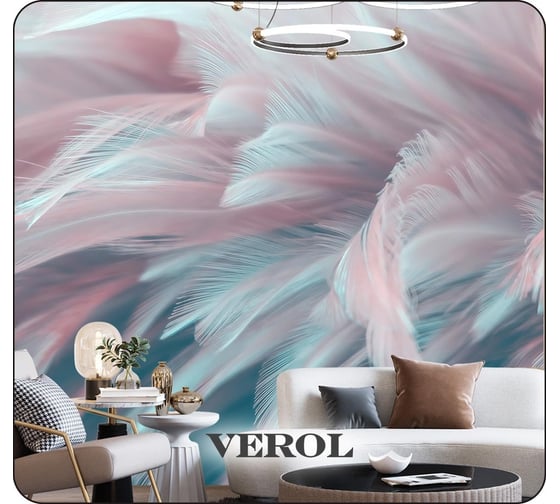 Флизелиновые фотообои Verol встык, розовые перья, 11,32 м2, 400x283 см, моющиеся, панно 30_ФФО_04202