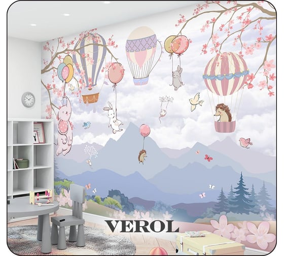 Флизелиновые фотообои Verol 3d детские, звери на воздушных шарах, 400х300 см 97-ФФО-05704