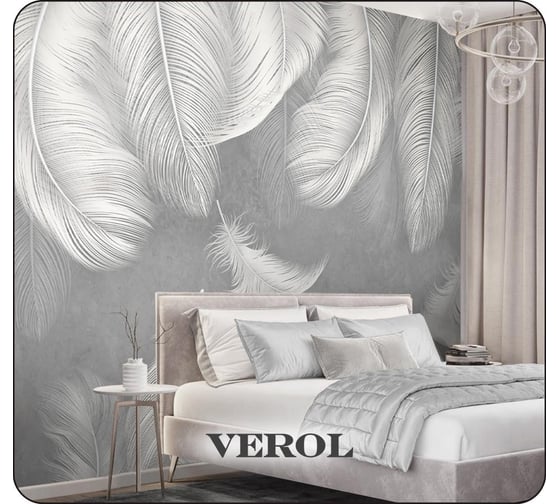 Флизелиновые фотообои Verol 3d на стену, моющиеся, серые, перья, 400х300 см 99-ФФО-05714