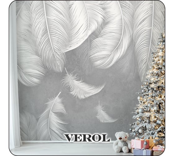 Флизелиновые фотообои Verol 3d на стену, моющиеся, серые, перья, 400х300 см 99-ФФО-05714