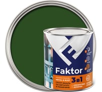Грунт-эмаль ЯРОСЛАВСКИЕ КРАСКИ FAKTOR на ржавчину 3 в 1, зеленая, банка 0.8 кг 215146