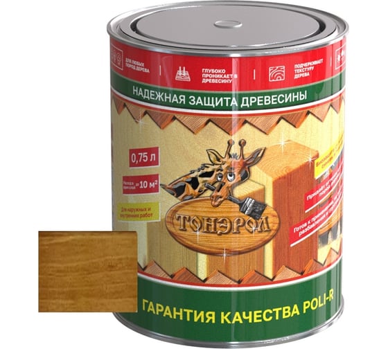 Пропитка для дерева Poli-R тонэрол дуб, 0.75 л 13780 1