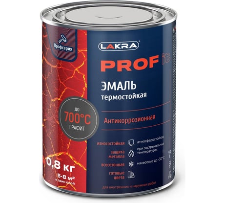 Термостойкая эмаль ЛАКРА prof it антикоррозионная, до 700С, графит, 0.8 кг ЛА-00001684