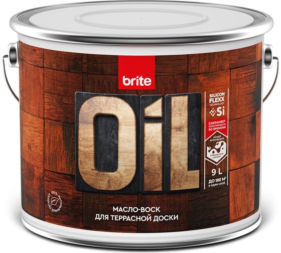 Масло-воск для террасной доски BRITE FLEXX бесцветное, ведро 9 л 217433