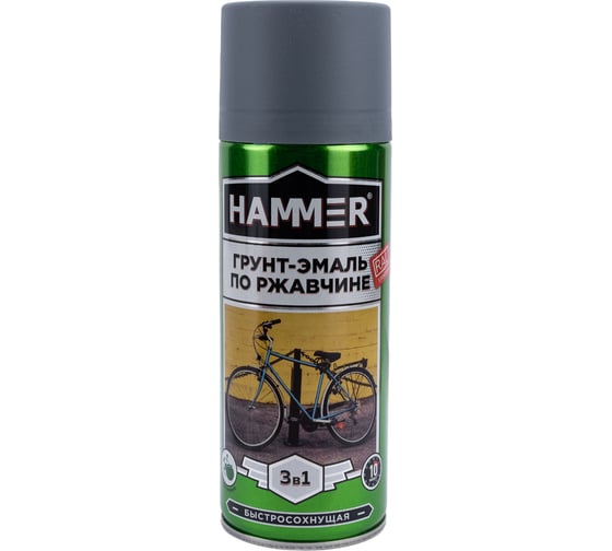 Грунт-эмаль по ржавчине Hammer 3 в 1 б/с п/мат RAL 7040 серое окно 520 мл 12 ЭК000142481