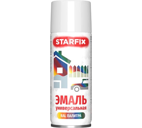 Краска-эмаль STARFIX аэрозольная, универсальная, белый глянец 9003, 520 мл SM-103031-1