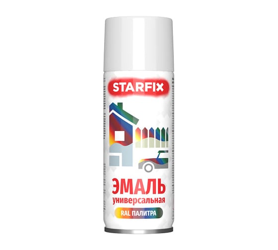 Краска-эмаль STARFIX аэрозольная, универсальная, белый глянец 9003, 520 мл SM-103031-1