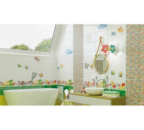 Комплект Нефрит-Керамика Kids Flora белый, сортовые, 400x1000x8 мм, вариант №0, 1 шт. 06-01-1-52-05-01-3028-0